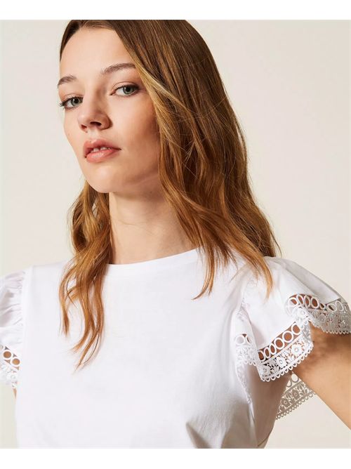 T-shirt regular con pizzo TWINSET | TT2064/00001